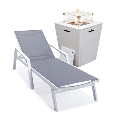 Marlin Aluminum Outdoor Chaise Lounge Chair with a Square Fire Pit Table - Elax Furniture