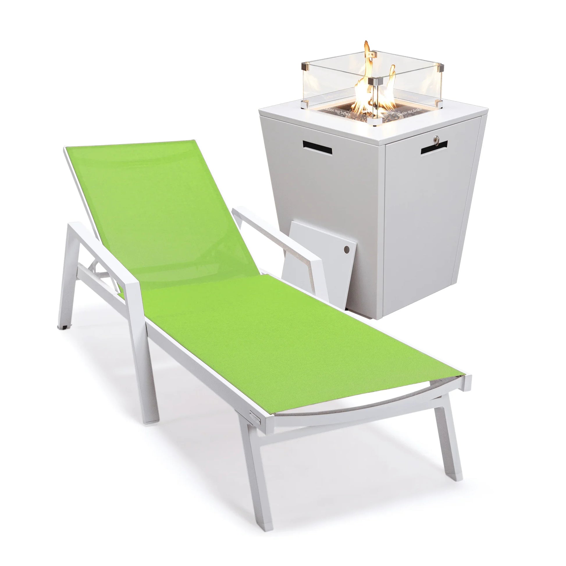 Marlin Aluminum Outdoor Chaise Lounge Chair with a Square Fire Pit Table - Elax Furniture