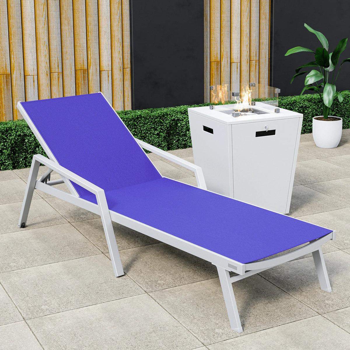 Marlin Aluminum Outdoor Chaise Lounge Chair with a Square Fire Pit Table - Elax Furniture