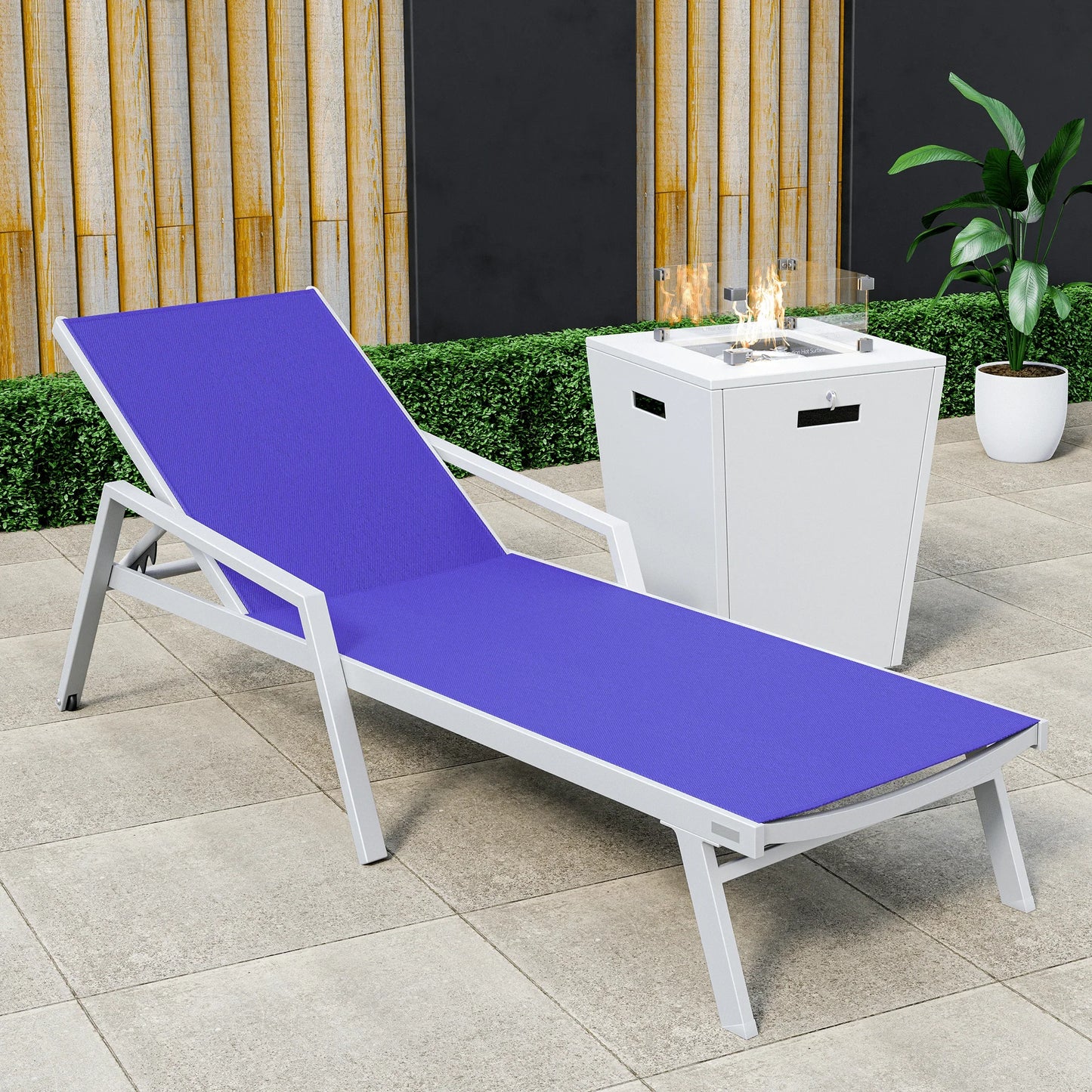 Marlin Aluminum Outdoor Chaise Lounge Chair with a Square Fire Pit Table - Elax Furniture