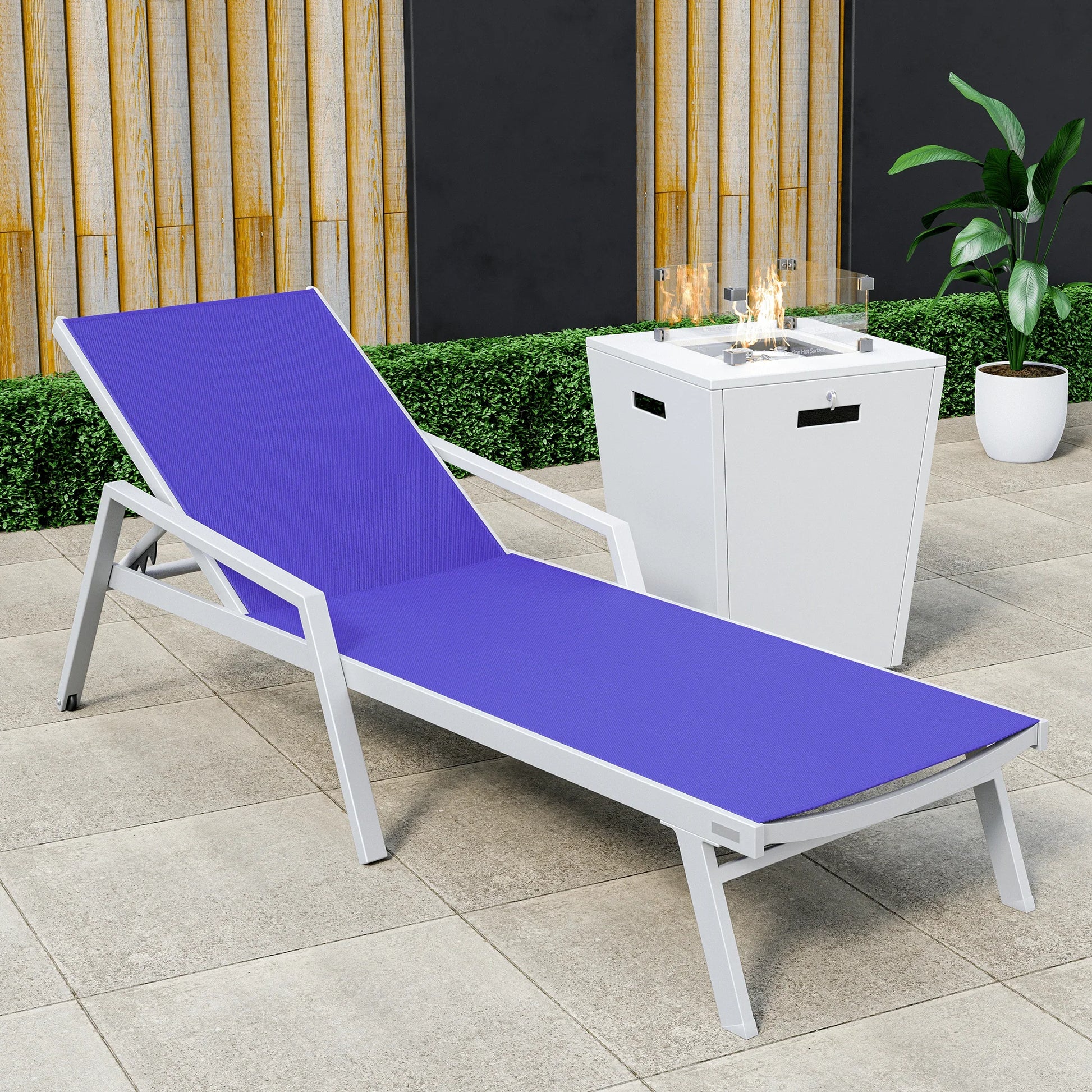 Marlin Aluminum Outdoor Chaise Lounge Chair with a Square Fire Pit Table - Elax Furniture