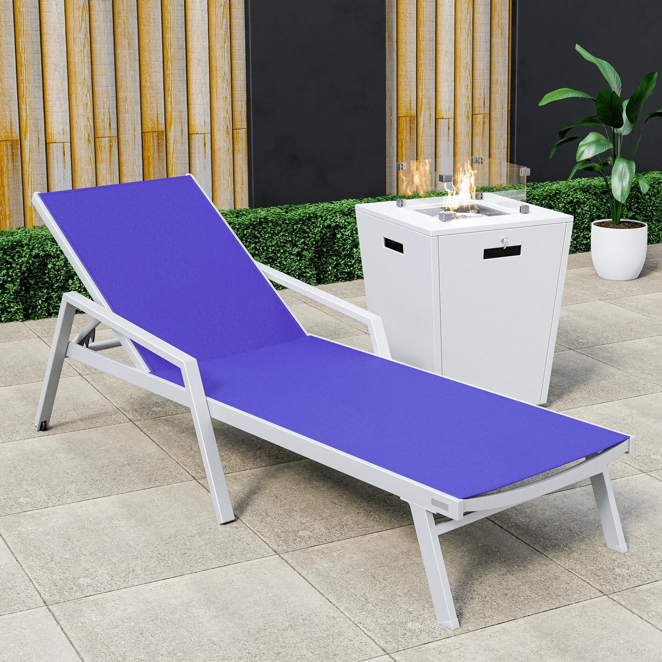 Marlin Aluminum Outdoor Chaise Lounge Chair with a Square Fire Pit Table - Elax Furniture