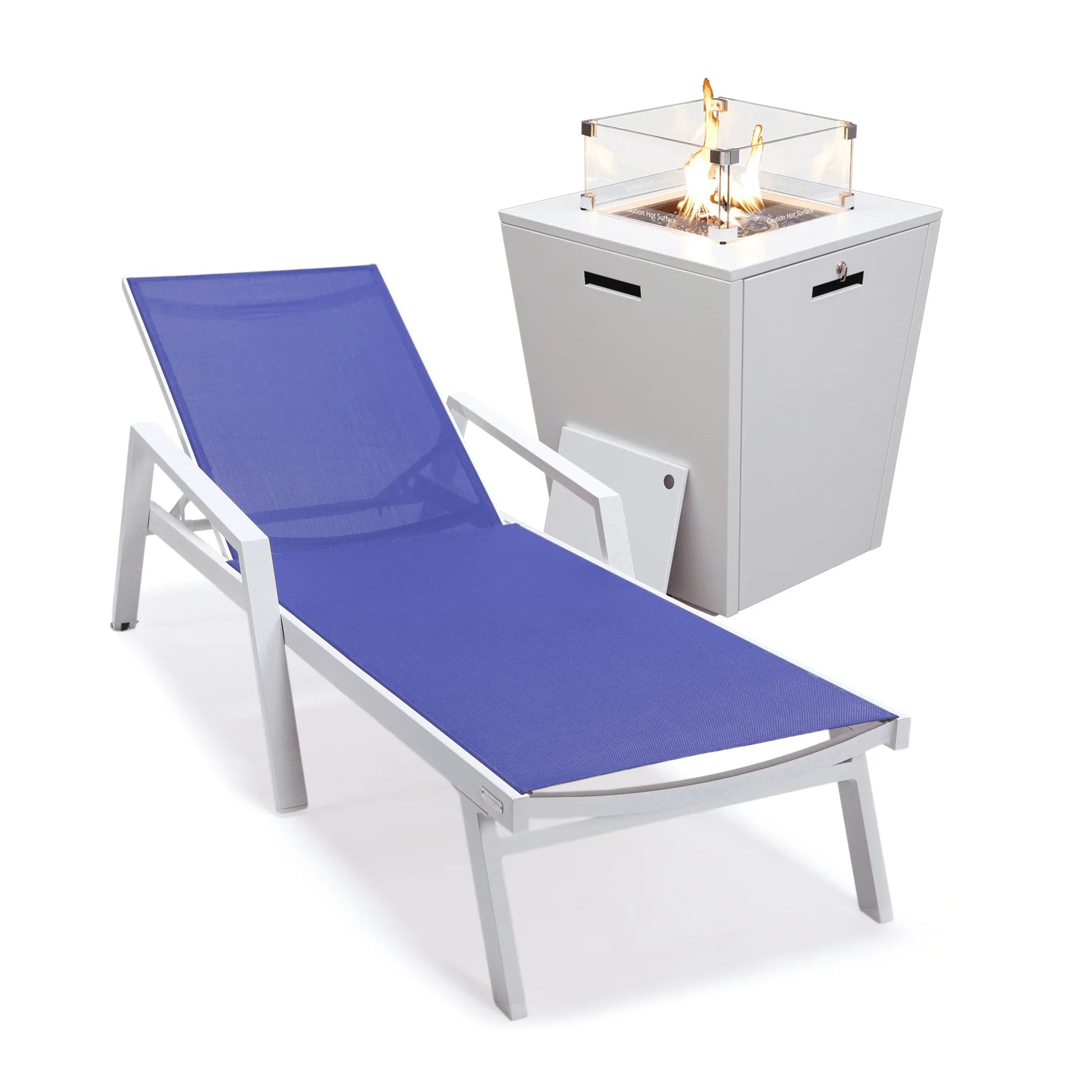 Marlin Aluminum Outdoor Chaise Lounge Chair with a Square Fire Pit Table - Elax Furniture
