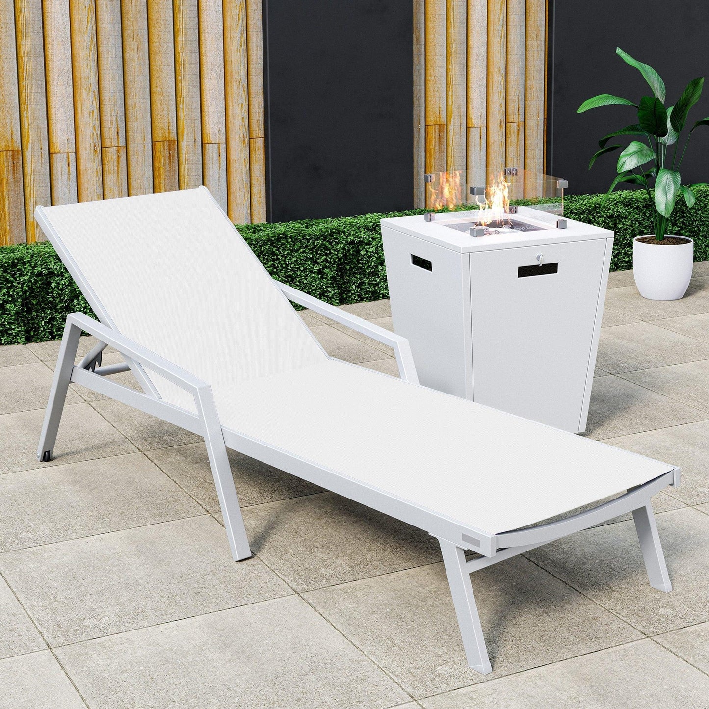 Marlin Aluminum Outdoor Chaise Lounge Chair with a Square Fire Pit Table - Elax Furniture