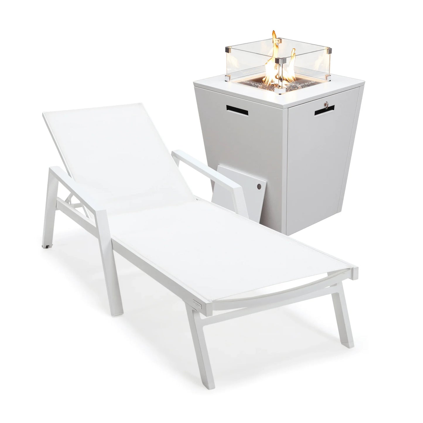 Marlin Aluminum Outdoor Chaise Lounge Chair with a Square Fire Pit Table - Elax Furniture
