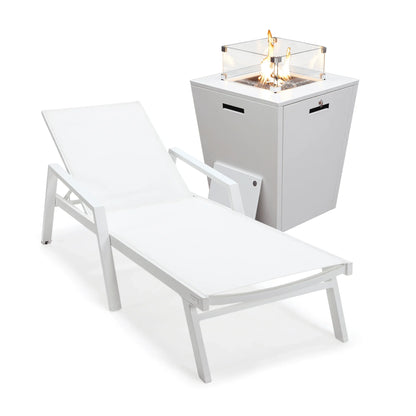 Marlin Aluminum Outdoor Chaise Lounge Chair with a Square Fire Pit Table - Elax Furniture