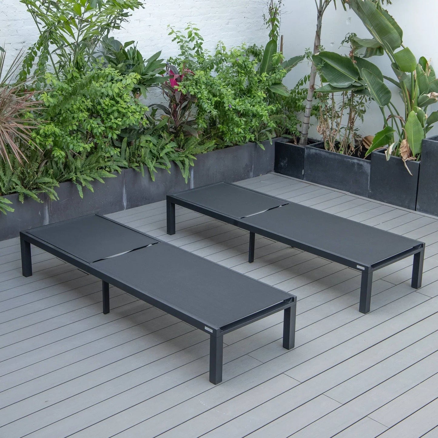 Marlin Patio Chaise Lounge Chair with Black Aluminum Frame, Set of 2 - Elax Furniture