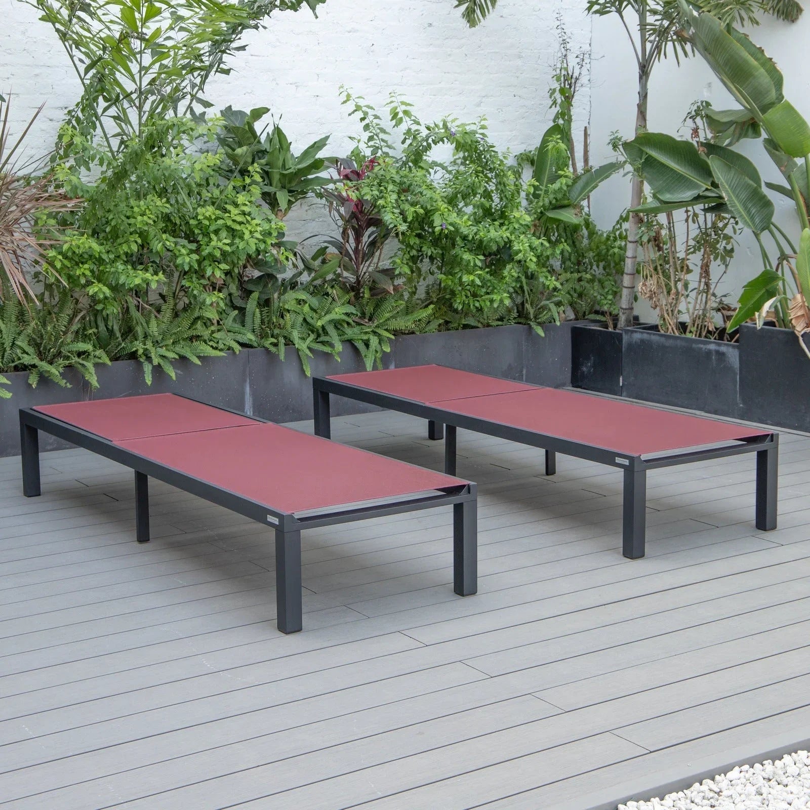 Marlin Patio Chaise Lounge Chair with Black Aluminum Frame, Set of 2 - Elax Furniture