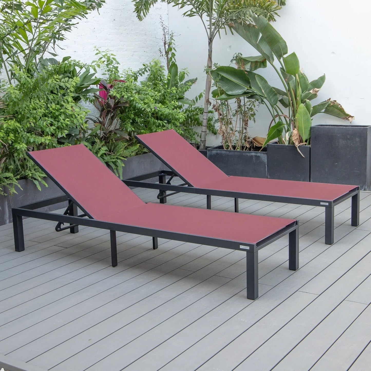 Marlin Patio Chaise Lounge Chair with Black Aluminum Frame, Set of 2 - Elax Furniture