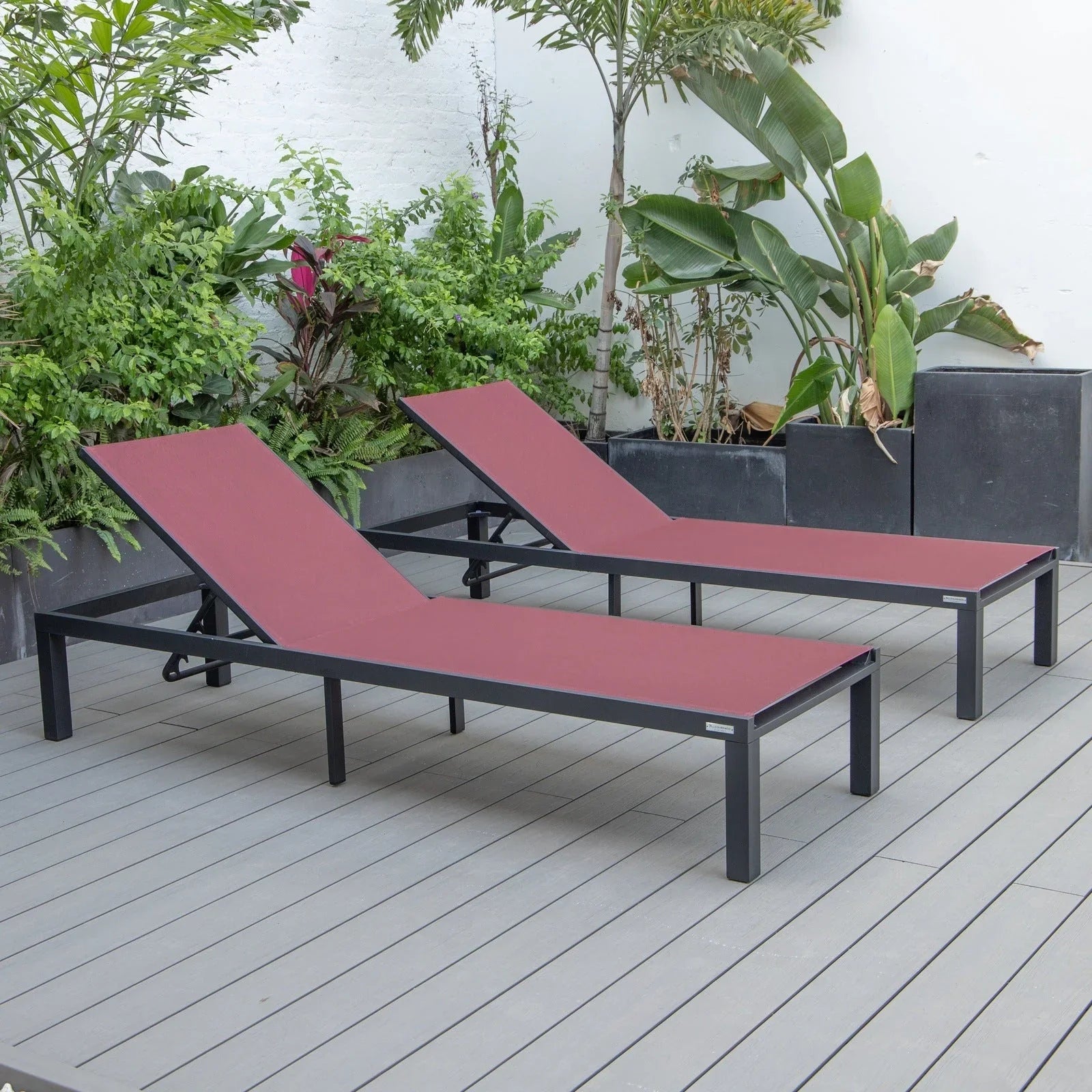 Marlin Patio Chaise Lounge Chair with Black Aluminum Frame, Set of 2 - Elax Furniture