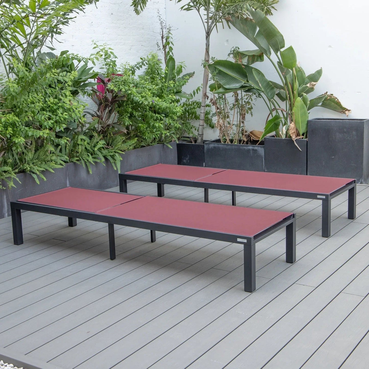 Marlin Patio Chaise Lounge Chair with Black Aluminum Frame, Set of 2 - Elax Furniture