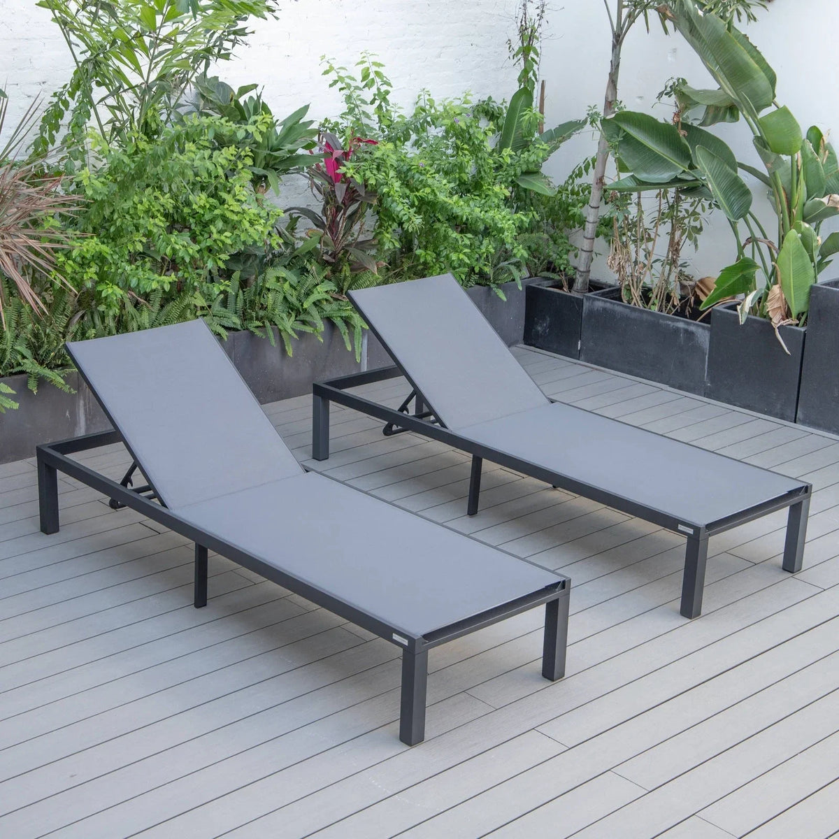 Marlin Patio Chaise Lounge Chair with Black Aluminum Frame, Set of 2 - Elax Furniture