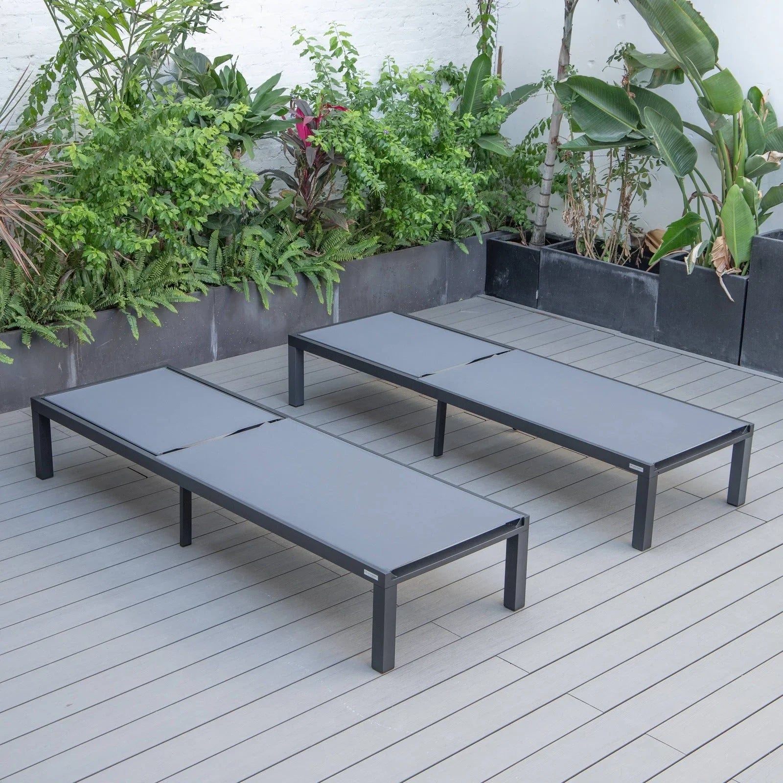 Marlin Patio Chaise Lounge Chair with Black Aluminum Frame, Set of 2 - Elax Furniture