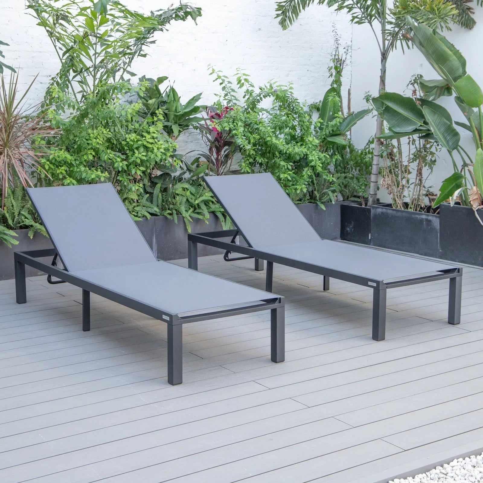 Marlin Patio Chaise Lounge Chair with Black Aluminum Frame, Set of 2 - Elax Furniture