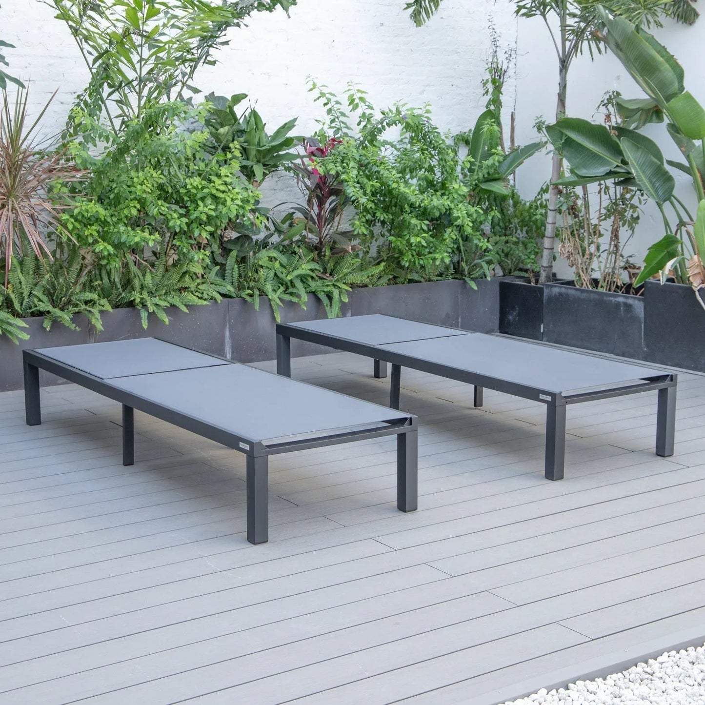 Marlin Patio Chaise Lounge Chair with Black Aluminum Frame, Set of 2 - Elax Furniture