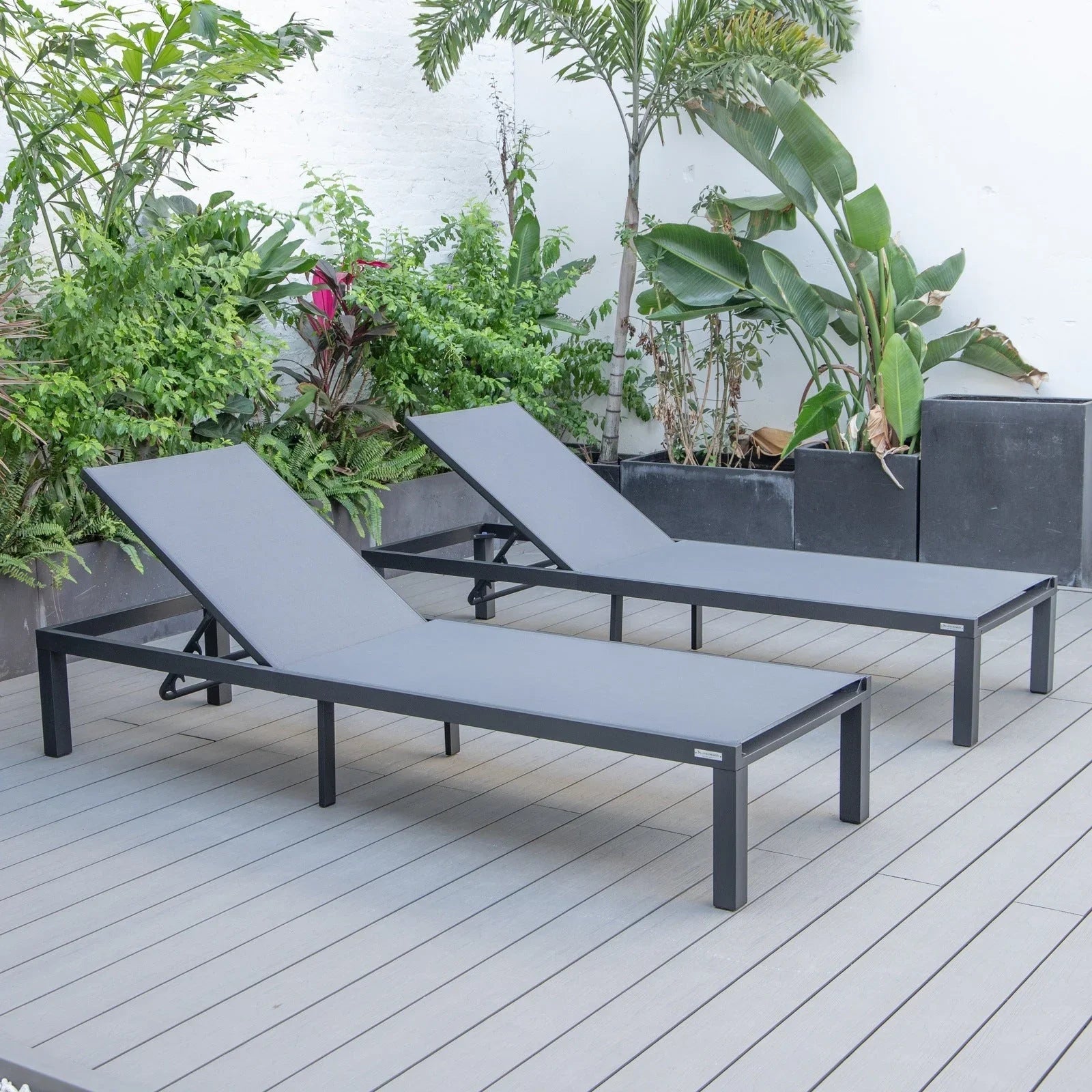 Marlin Patio Chaise Lounge Chair with Black Aluminum Frame, Set of 2 - Elax Furniture