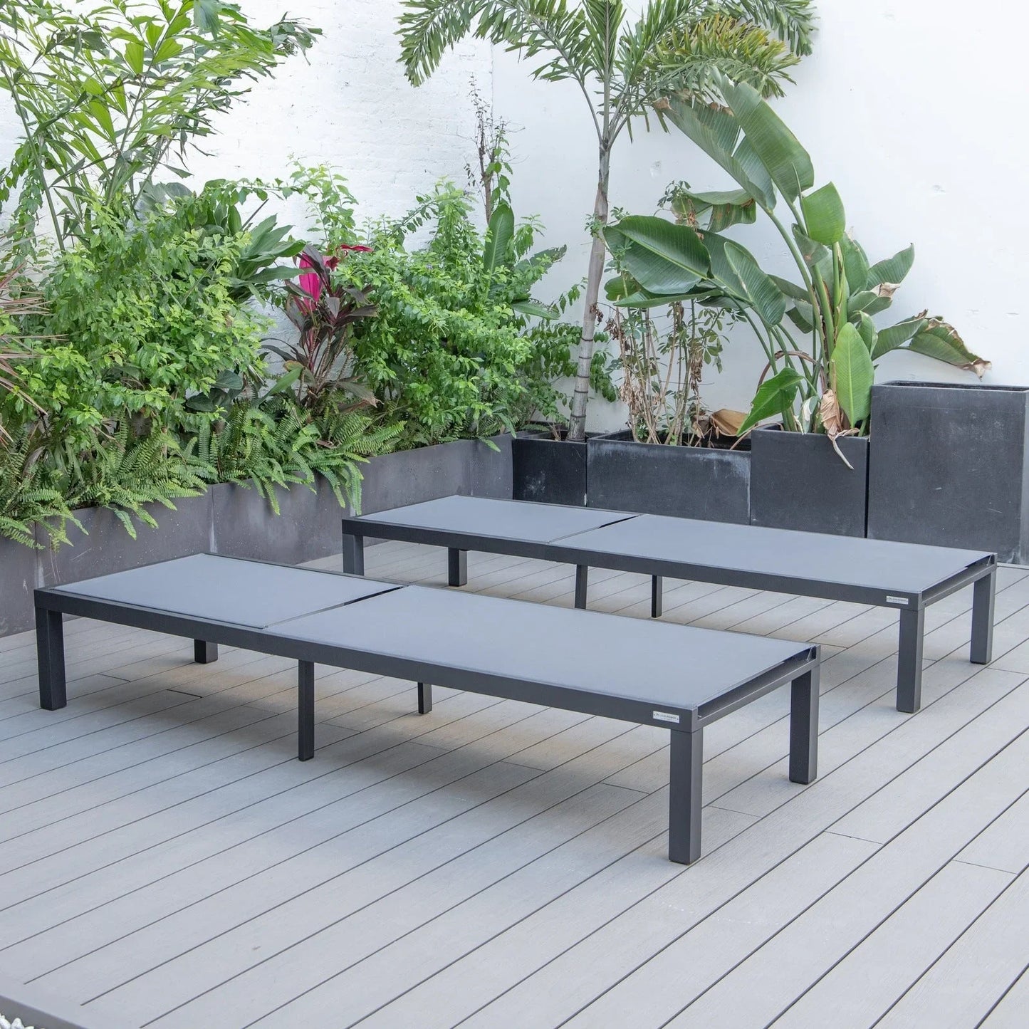 Marlin Patio Chaise Lounge Chair with Black Aluminum Frame, Set of 2 - Elax Furniture