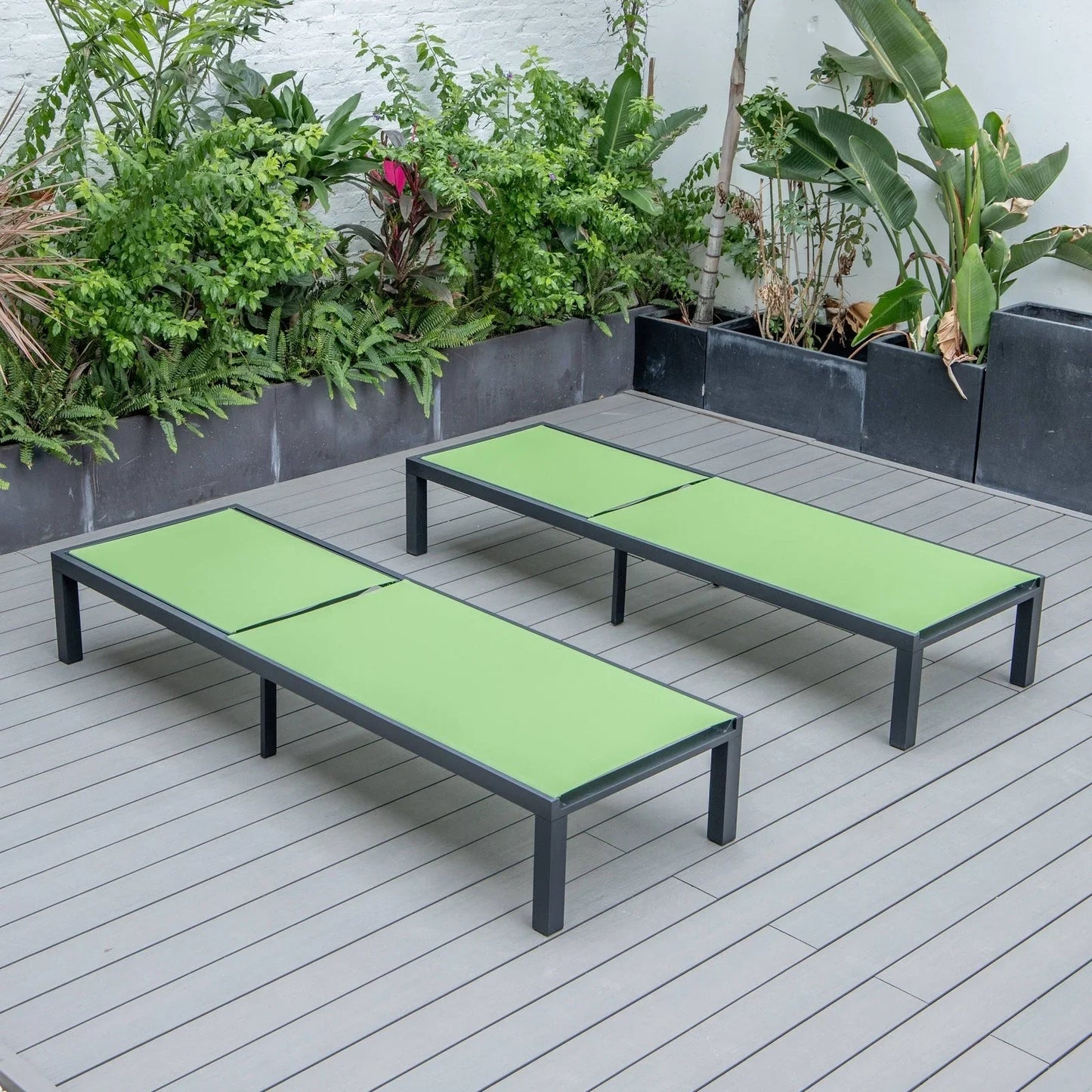 Marlin Patio Chaise Lounge Chair with Black Aluminum Frame, Set of 2 - Elax Furniture