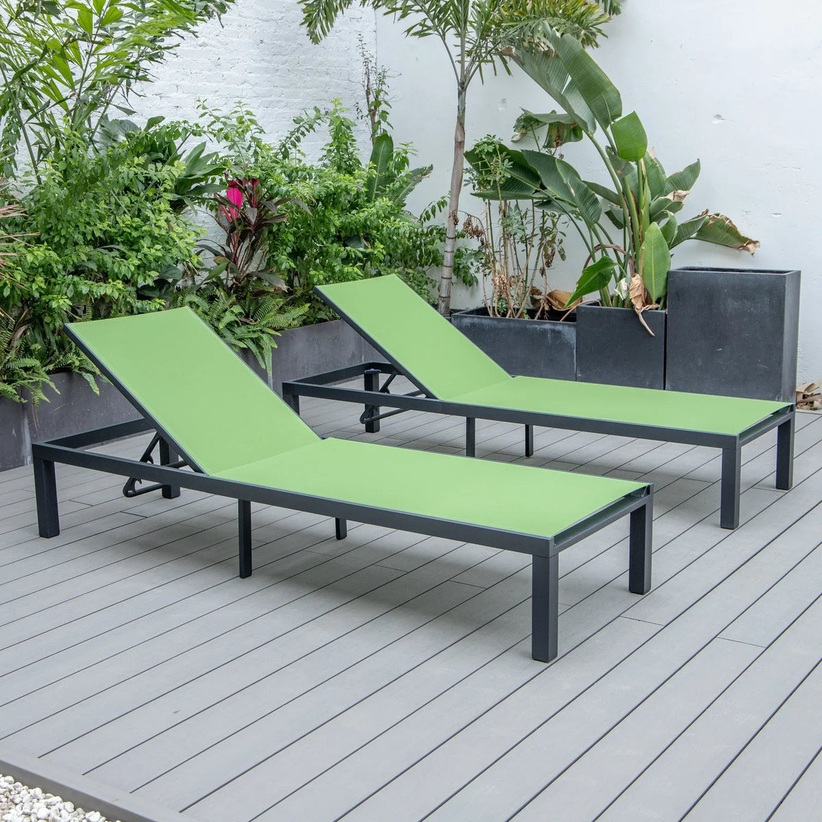 Marlin Patio Chaise Lounge Chair with Black Aluminum Frame, Set of 2 - Elax Furniture