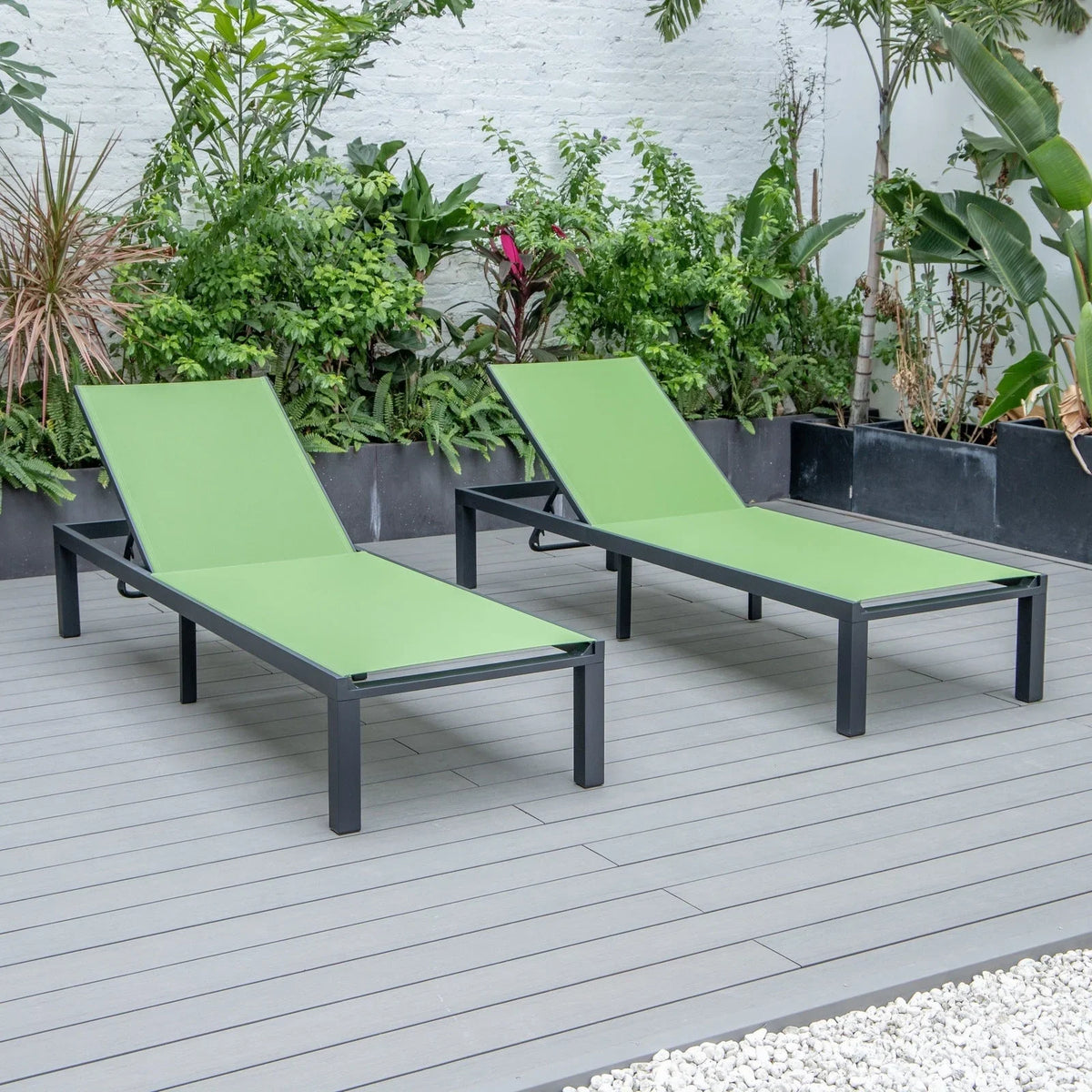 Marlin Patio Chaise Lounge Chair with Black Aluminum Frame, Set of 2 - Elax Furniture