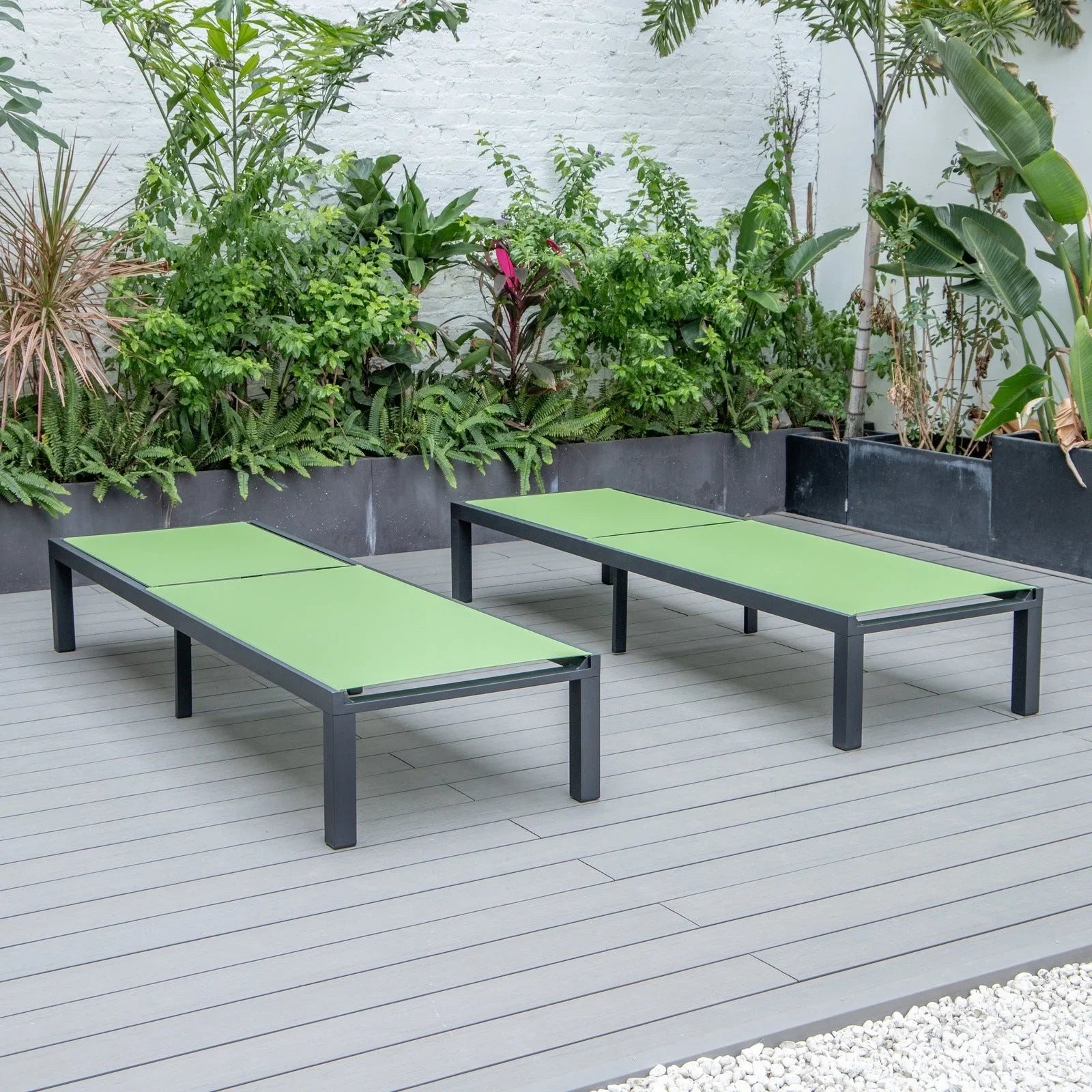 Marlin Patio Chaise Lounge Chair with Black Aluminum Frame, Set of 2 - Elax Furniture