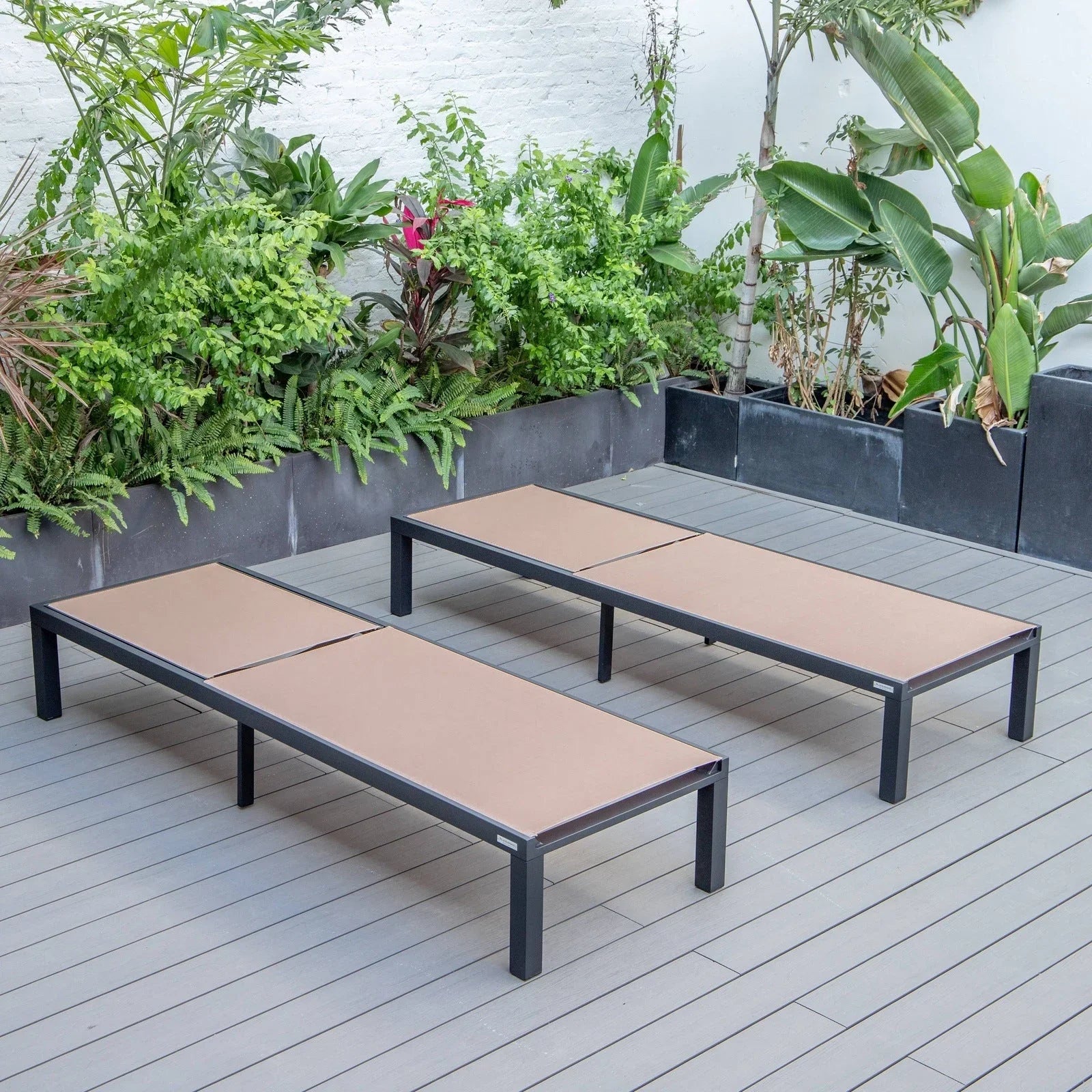 Marlin Patio Chaise Lounge Chair with Black Aluminum Frame, Set of 2 - Elax Furniture