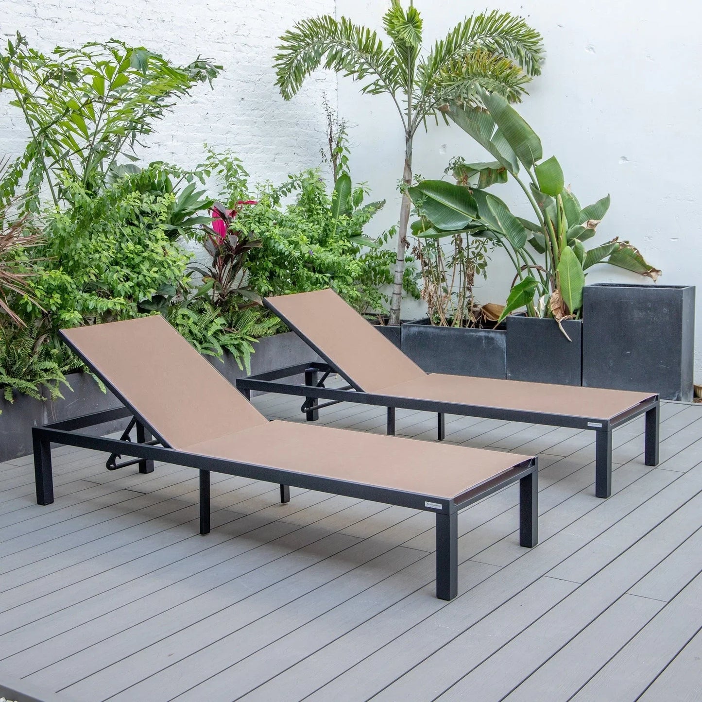 Marlin Patio Chaise Lounge Chair with Black Aluminum Frame, Set of 2 - Elax Furniture