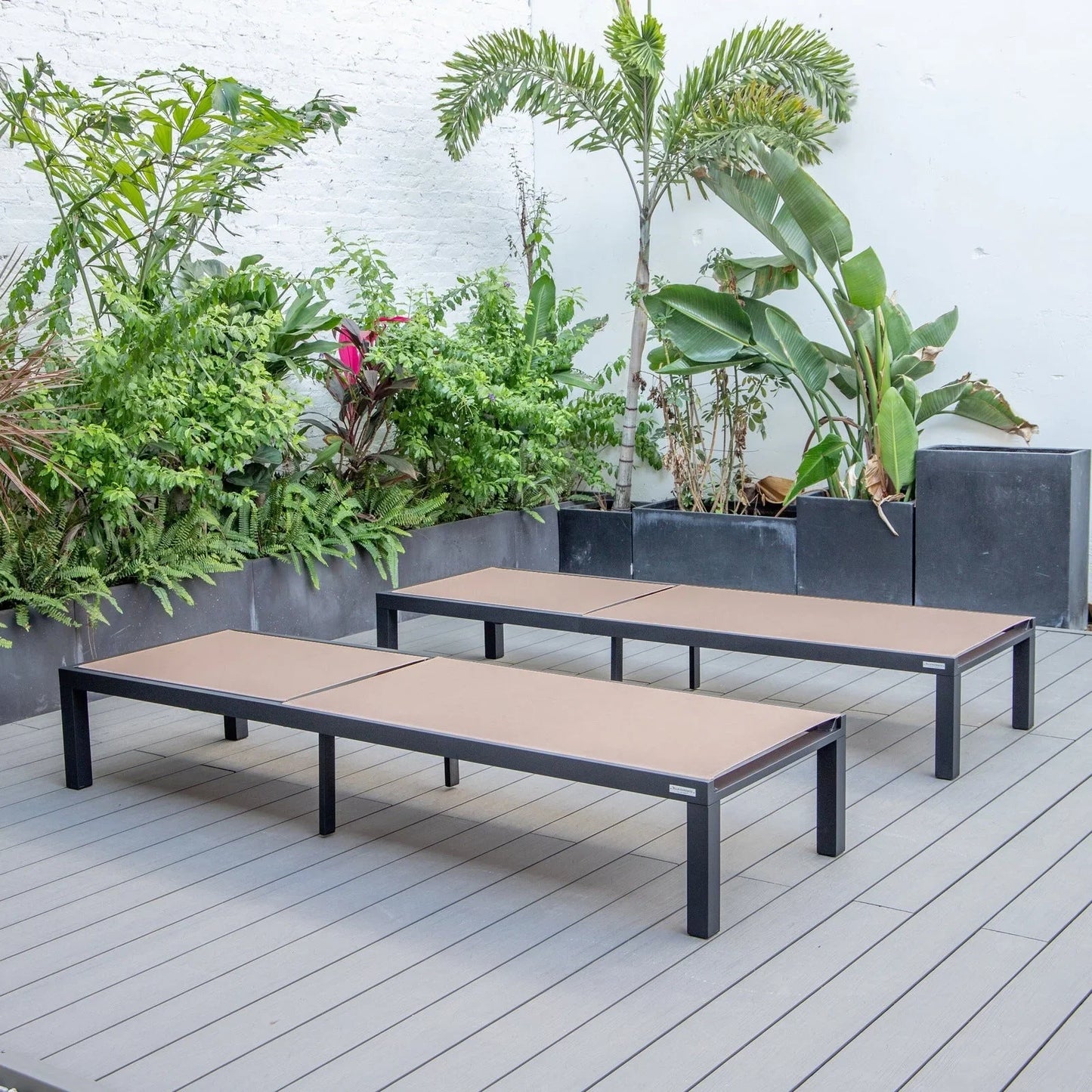 Marlin Patio Chaise Lounge Chair with Black Aluminum Frame, Set of 2 - Elax Furniture