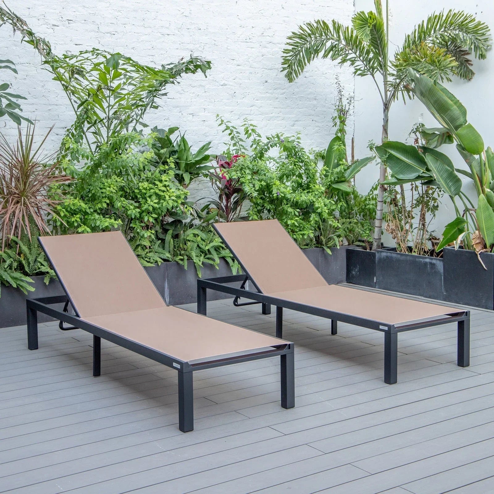 Marlin Patio Chaise Lounge Chair with Black Aluminum Frame, Set of 2 - Elax Furniture