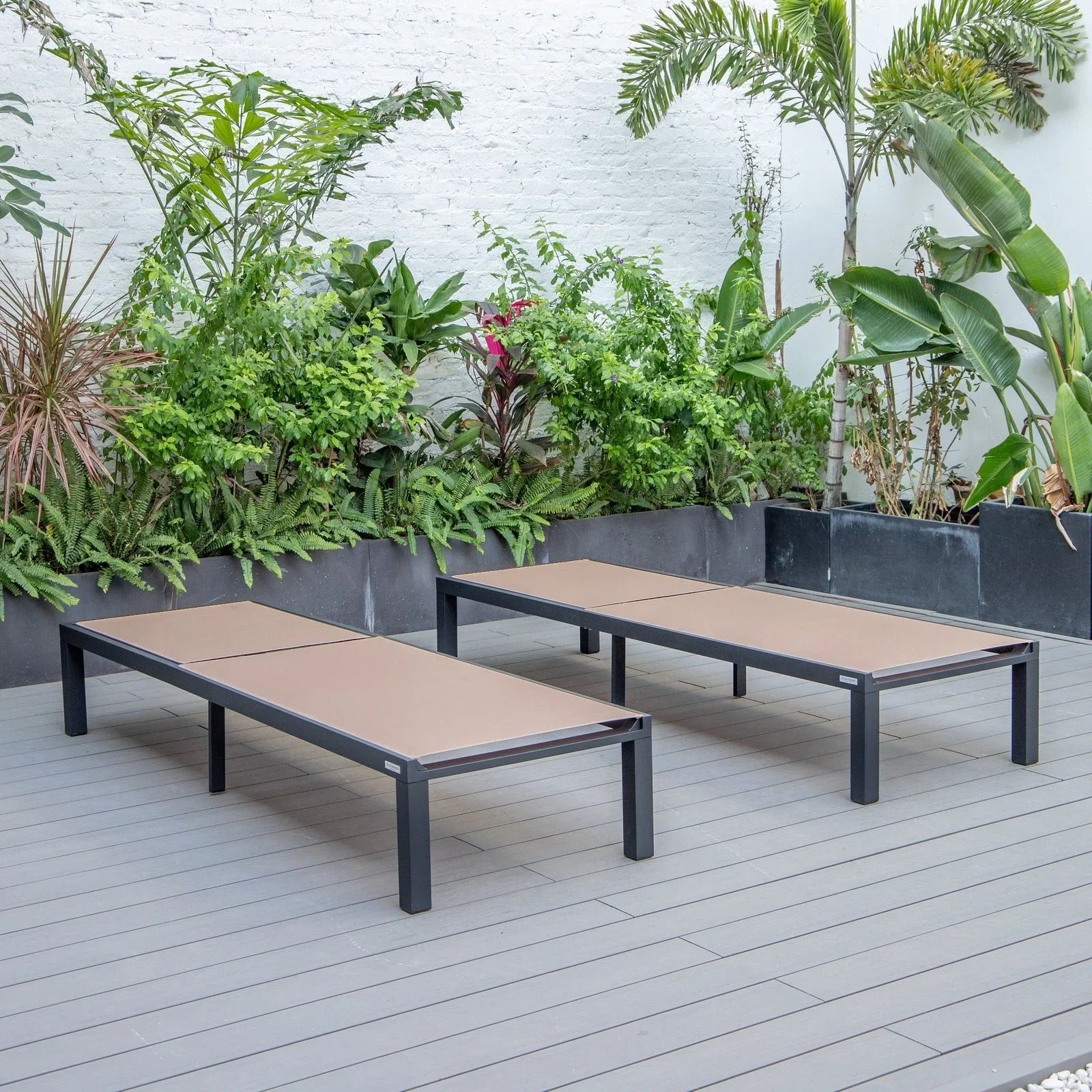 Marlin Patio Chaise Lounge Chair with Black Aluminum Frame, Set of 2 - Elax Furniture