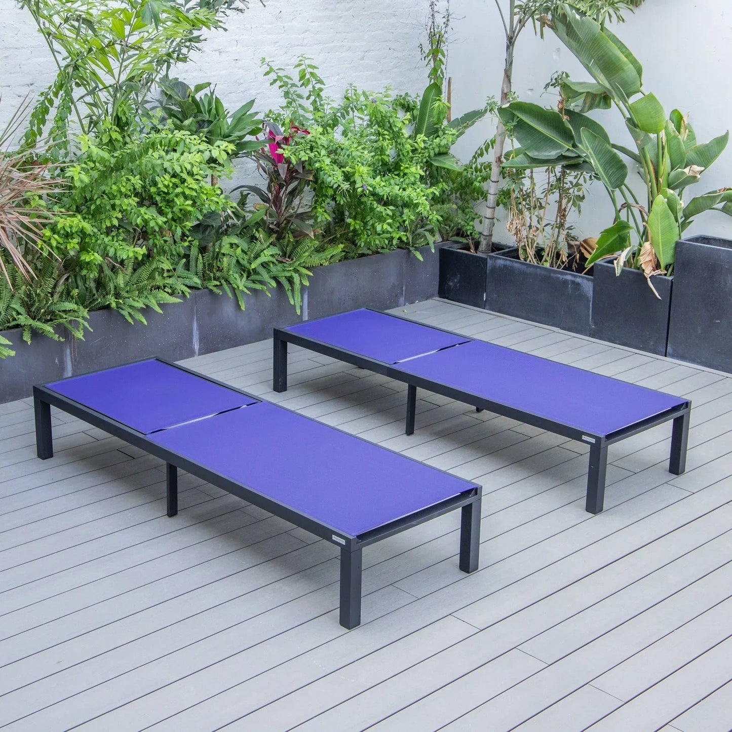 Marlin Patio Chaise Lounge Chair with Black Aluminum Frame, Set of 2 - Elax Furniture