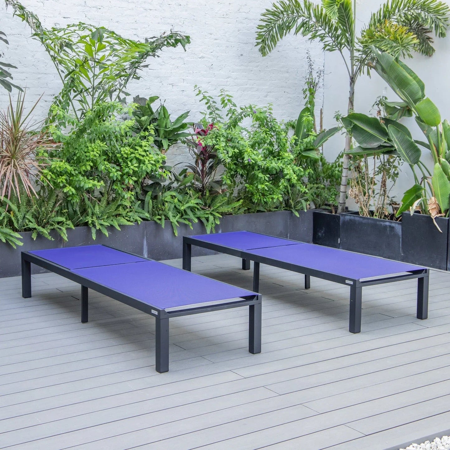 Marlin Patio Chaise Lounge Chair with Black Aluminum Frame, Set of 2 - Elax Furniture