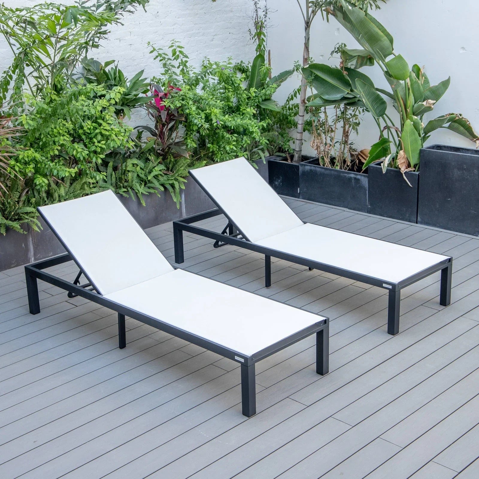 Marlin Patio Chaise Lounge Chair with Black Aluminum Frame, Set of 2 - Elax Furniture