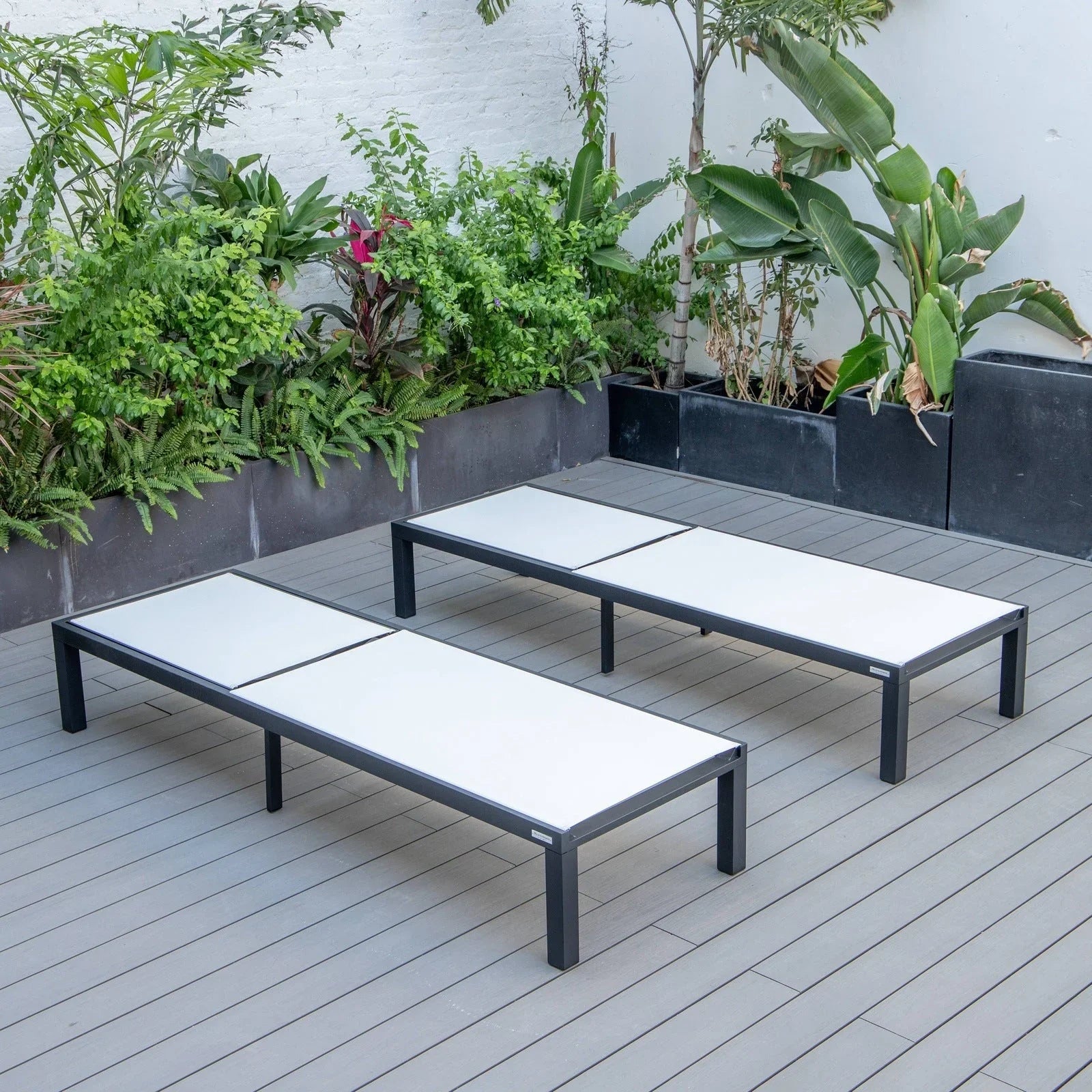 Marlin Patio Chaise Lounge Chair with Black Aluminum Frame, Set of 2 - Elax Furniture