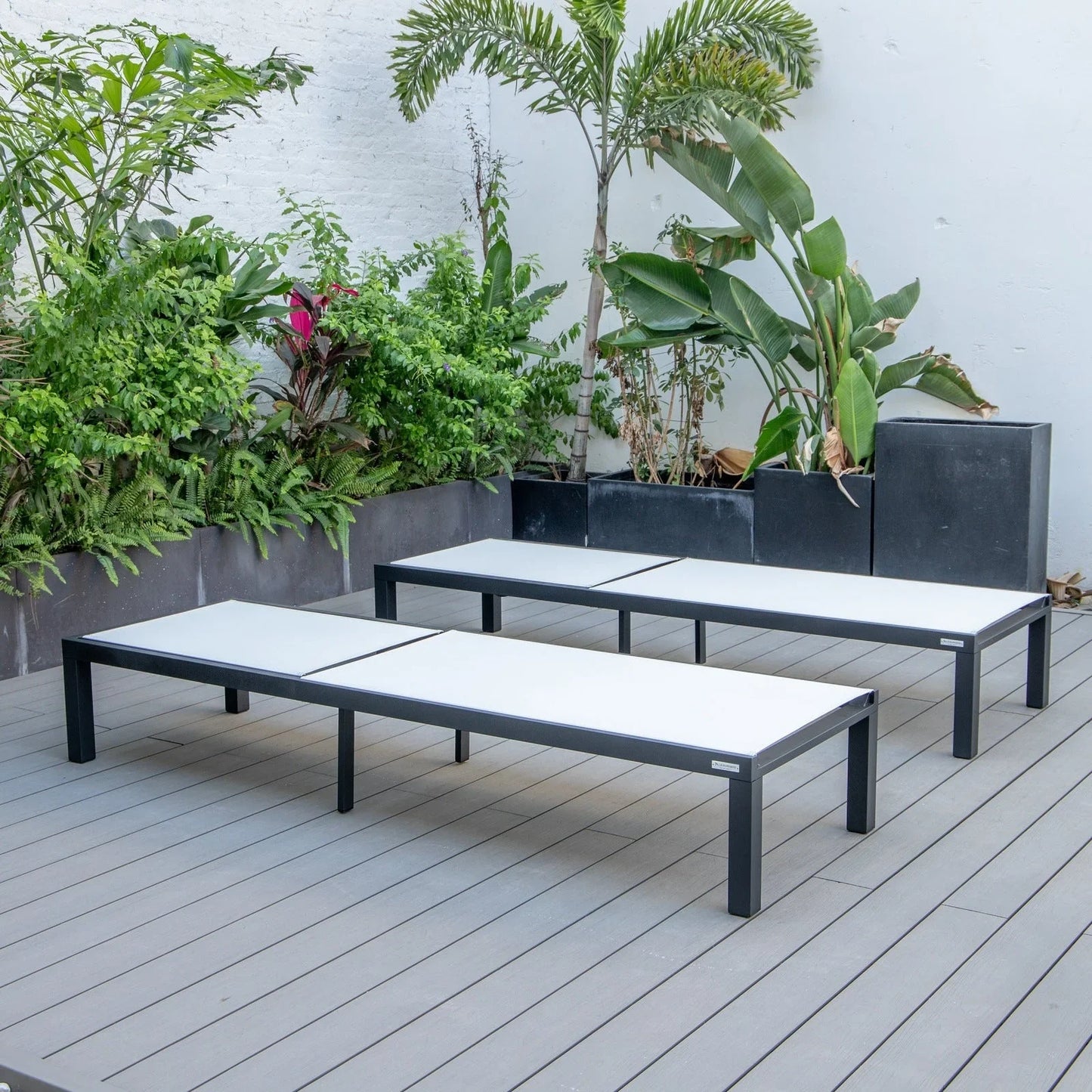 Marlin Patio Chaise Lounge Chair with Black Aluminum Frame, Set of 2 - Elax Furniture