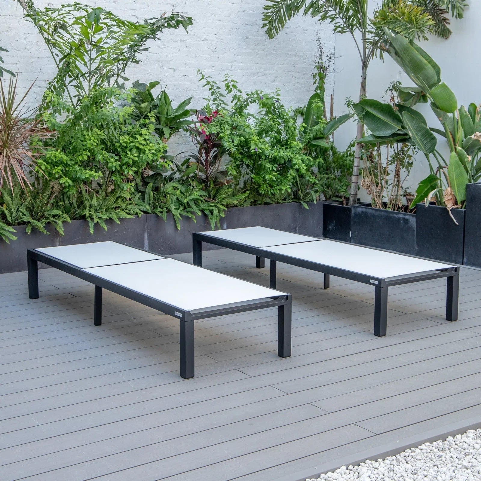 Marlin Patio Chaise Lounge Chair with Black Aluminum Frame, Set of 2 - Elax Furniture