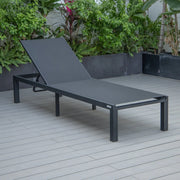 Marlin Modern Black Aluminum Outdoor Chaise Lounge Chair With Square Fire Pit Side Table Set of 2 - Elax Furniture