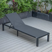 Marlin Modern Black Aluminum Outdoor Chaise Lounge Chair With Square Fire Pit Side Table Set of 2 - Elax Furniture