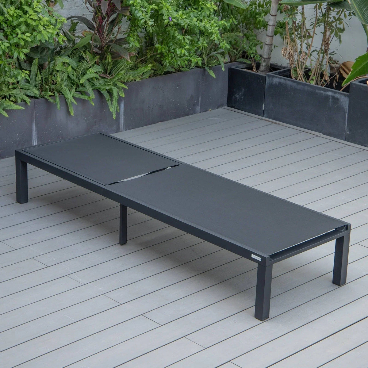 Marlin Modern Black Aluminum Outdoor Chaise Lounge Chair With Square Fire Pit Side Table Set of 2 - Elax Furniture