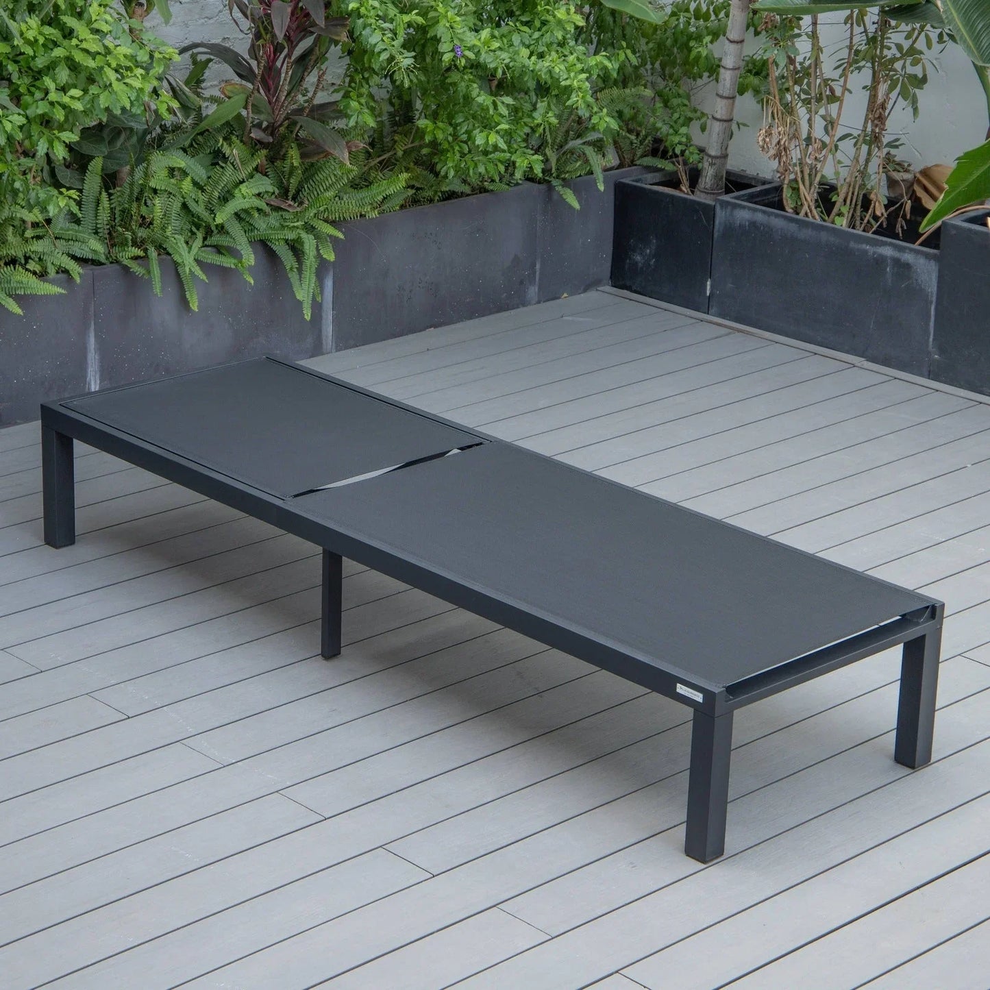 Marlin Modern Black Aluminum Outdoor Chaise Lounge Chair With Square Fire Pit Side Table Set of 2 - Elax Furniture