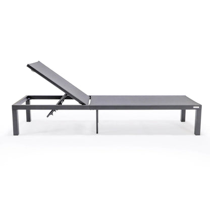 Marlin Modern Black Aluminum Outdoor Chaise Lounge Chair With Square Fire Pit Side Table Set of 2 - Elax Furniture