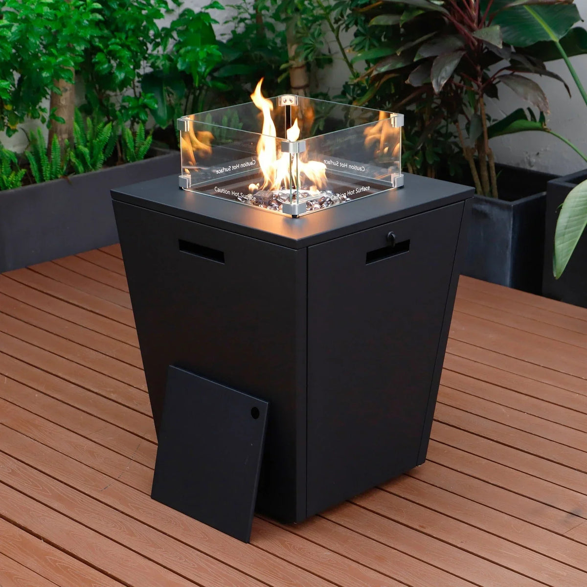 Marlin Modern Black Aluminum Outdoor Chaise Lounge Chair With Square Fire Pit Side Table Set of 2 - Elax Furniture