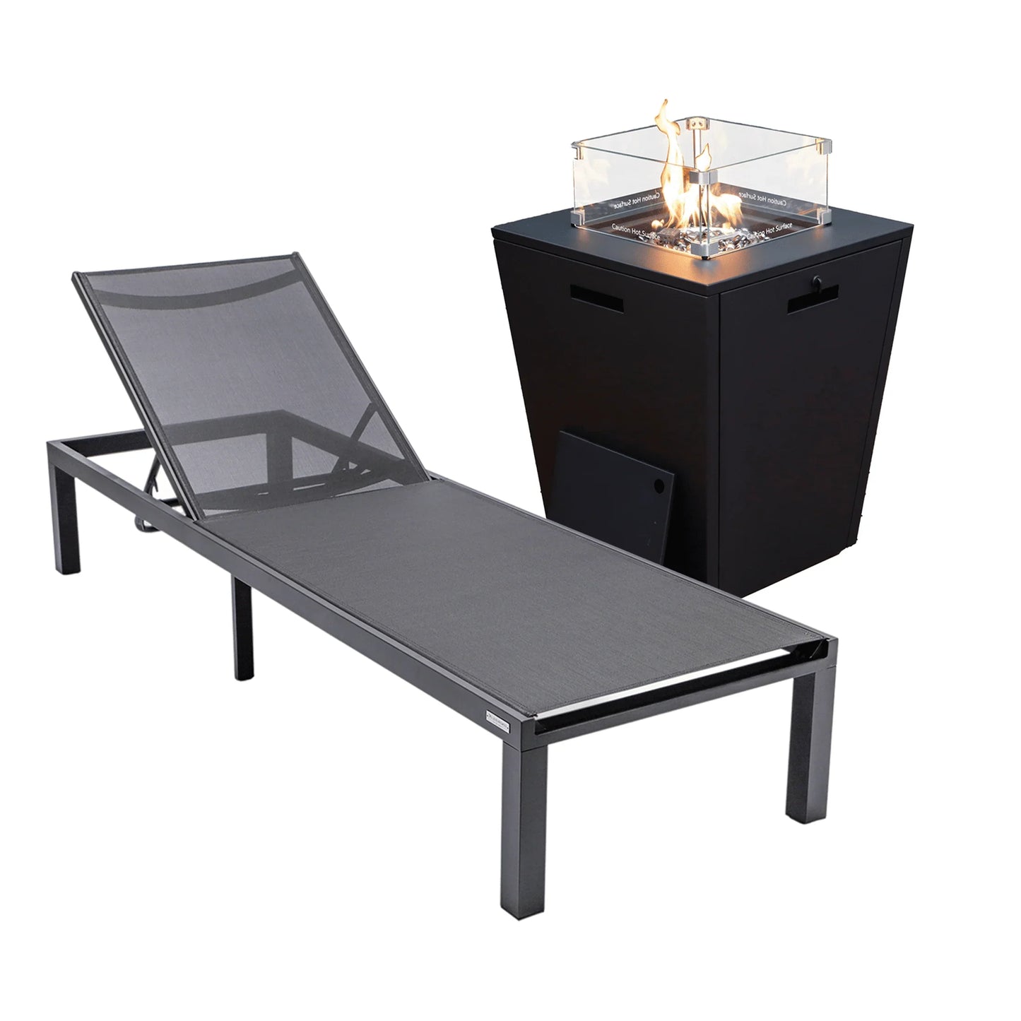 Marlin Aluminum Outdoor Chaise Lounge Chair with a Square Fire Pit Table - Elax Furniture