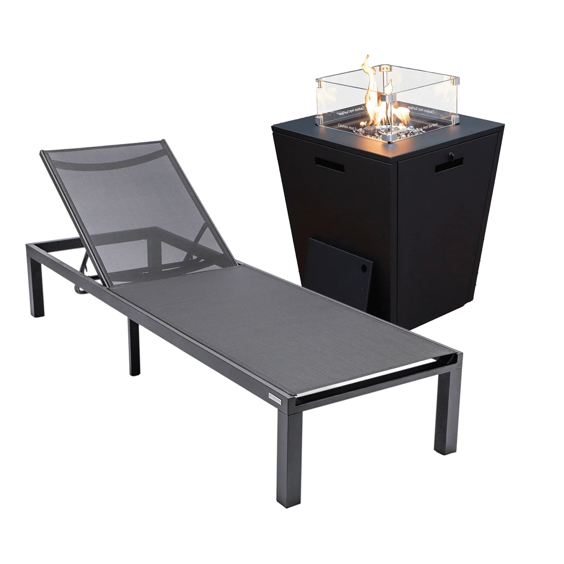 Marlin Aluminum Outdoor Chaise Lounge Chair with a Square Fire Pit Table - Elax Furniture