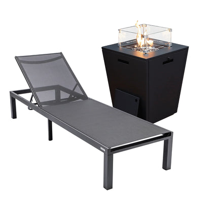 Marlin Aluminum Outdoor Chaise Lounge Chair with a Square Fire Pit Table - Elax Furniture