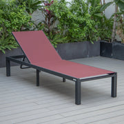 Marlin Modern Black Aluminum Outdoor Chaise Lounge Chair With Square Fire Pit Side Table Set of 2 - Elax Furniture