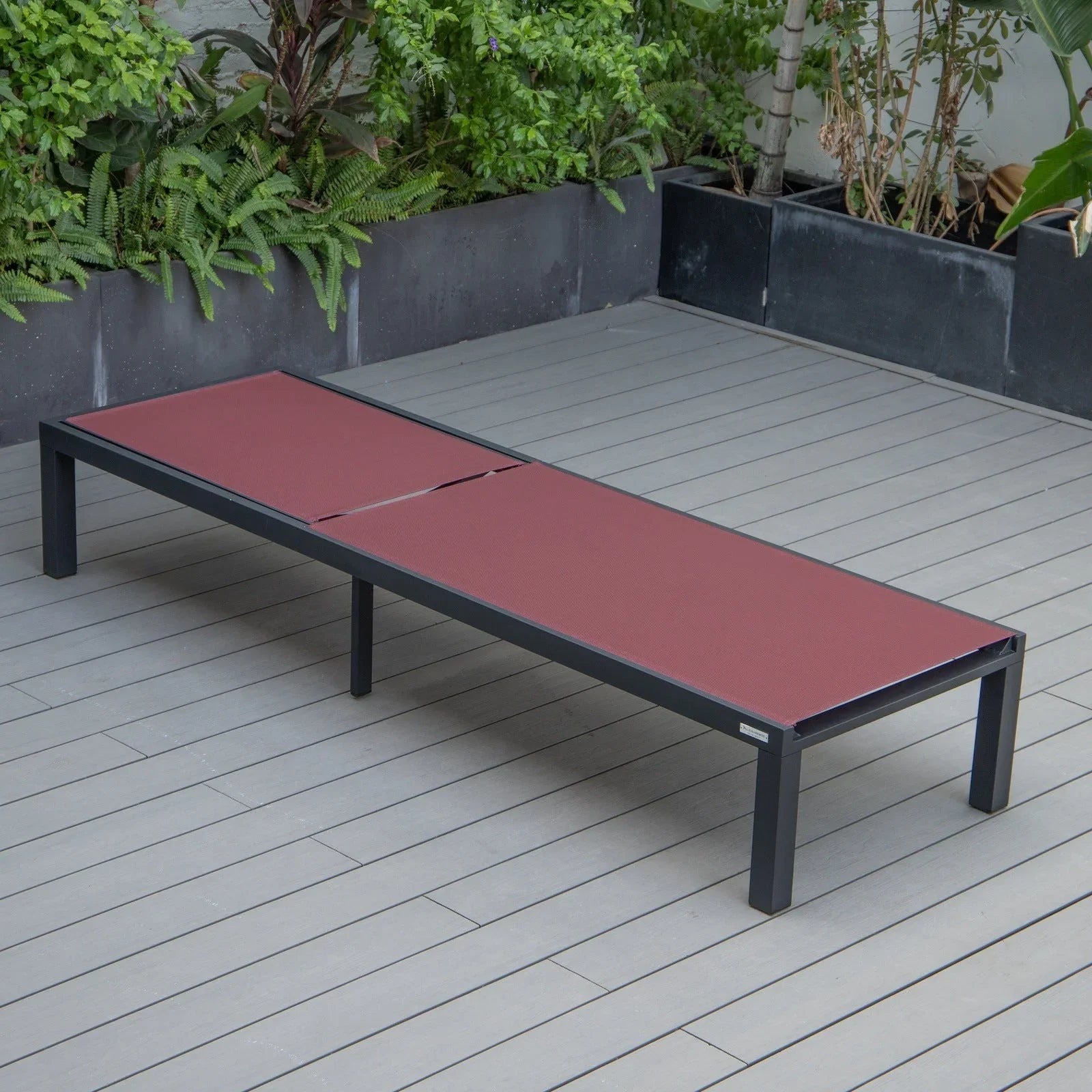 Marlin Modern Black Aluminum Outdoor Chaise Lounge Chair With Square Fire Pit Side Table Set of 2 - Elax Furniture