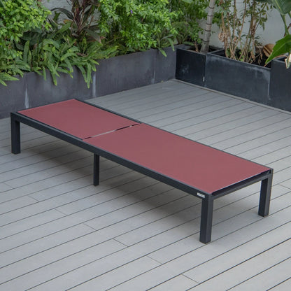 Marlin Modern Black Aluminum Outdoor Chaise Lounge Chair With Square Fire Pit Side Table Set of 2 - Elax Furniture