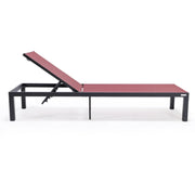 Marlin Modern Black Aluminum Outdoor Chaise Lounge Chair With Square Fire Pit Side Table Set of 2 - Elax Furniture