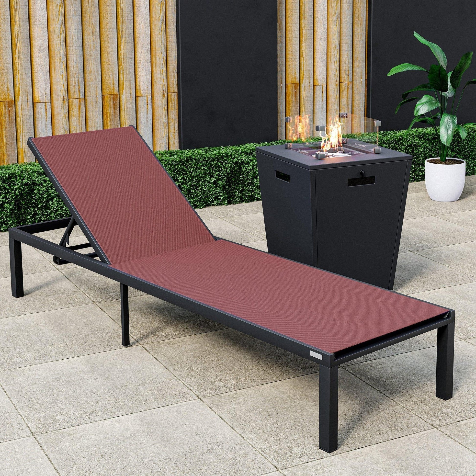 Marlin Aluminum Outdoor Chaise Lounge Chair with a Square Fire Pit Table - Elax Furniture